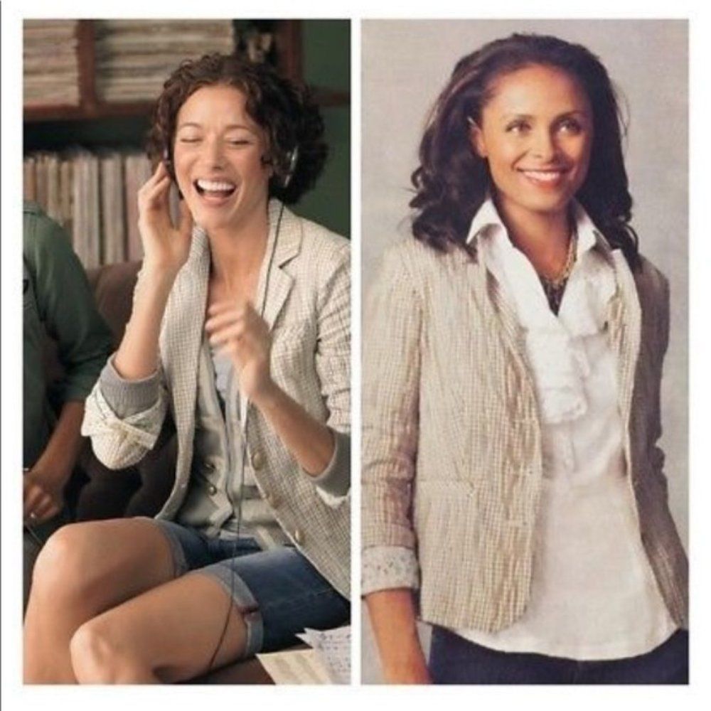 CAbi Khaki Seersucker Ginger Snap Tan Blazer Small